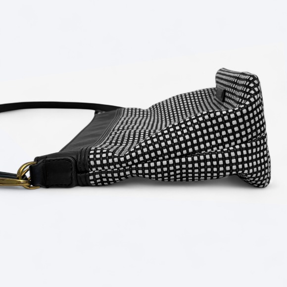 Fossil Woven Black/White Key Crossbody Purse Bag Minimalist Office Careerwear - Picture 7 of 12